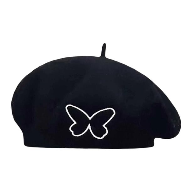Boina elegante para mujer, ideal como regalo, bordada, perfecta para vacaciones, viajes y acampadas. Negro
