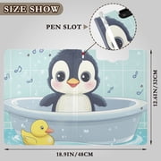 Cartoon Penguin in Bathtub Foldable Binder Folder Clipboard with Pen Slot Double Clips A4 Size File Storage
