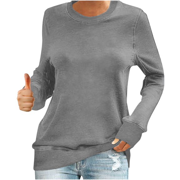 successthop Sweatshirts for Women Crewneck Long Sleeve Sweater Lightweight No Hood Pullover Tops Solid Trendy Blouse