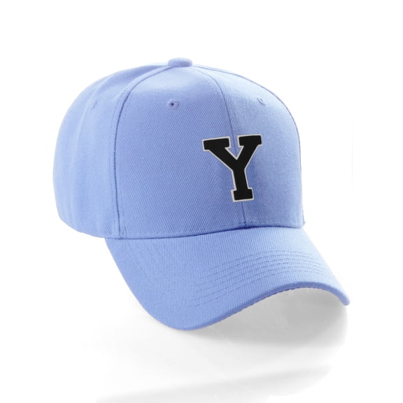 Classic Baseball Hat Custom A to Z Initial Team Letter, Sky Cap White Black Letter Y