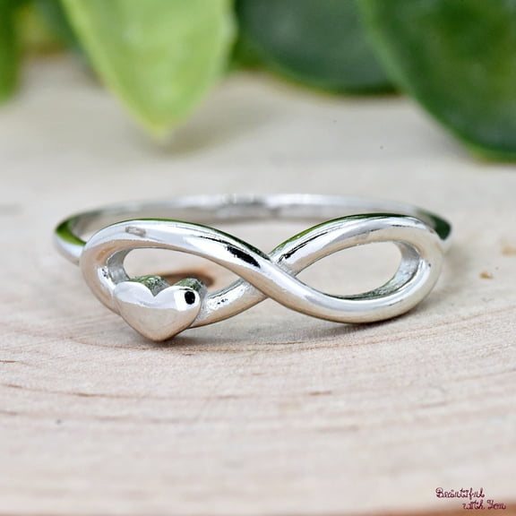 SS DESIGNS Infinity Heart Accent Sterling Silver Ring, Valentines Day Gift, Ring for Her, Womens Silver Ring, Infinity Promise Ring, Anniversary Gift