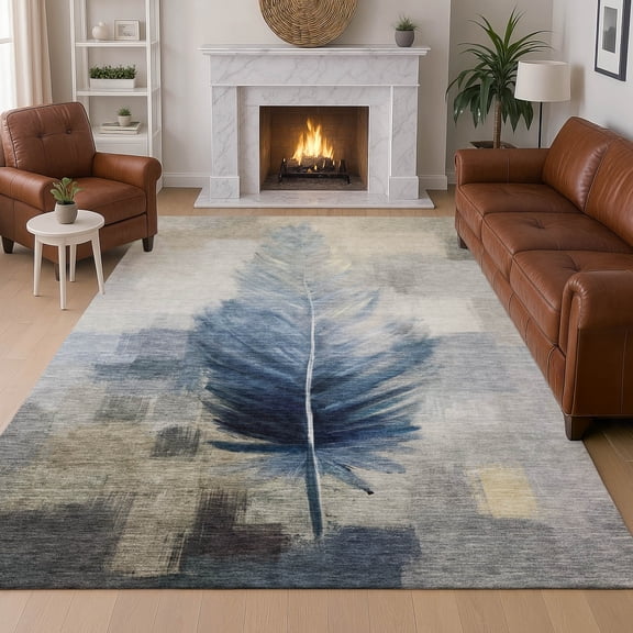 Addison Rugs Chantille Indoor/Outdoor Transitional Botanical Blue Machine Washable Rectangle Rug, 10' x 14'