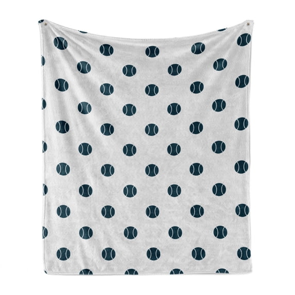 Baseball Soft Flannel Fleece Throw Blanket, Geometric Wavy Lines in Vertical Alignment with Softball Motifs, Cozy Plush for Indoor and Outdoor Use, 70" x 90", Dark Petrol Blue White, by Ambesonne