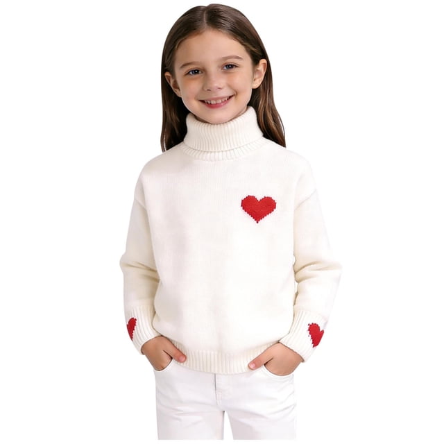 RXMEKW Chandail Tricoté à Col Montant pour Filles Manches Longues Col Rond pour Tout-Petits 100 % Polyester