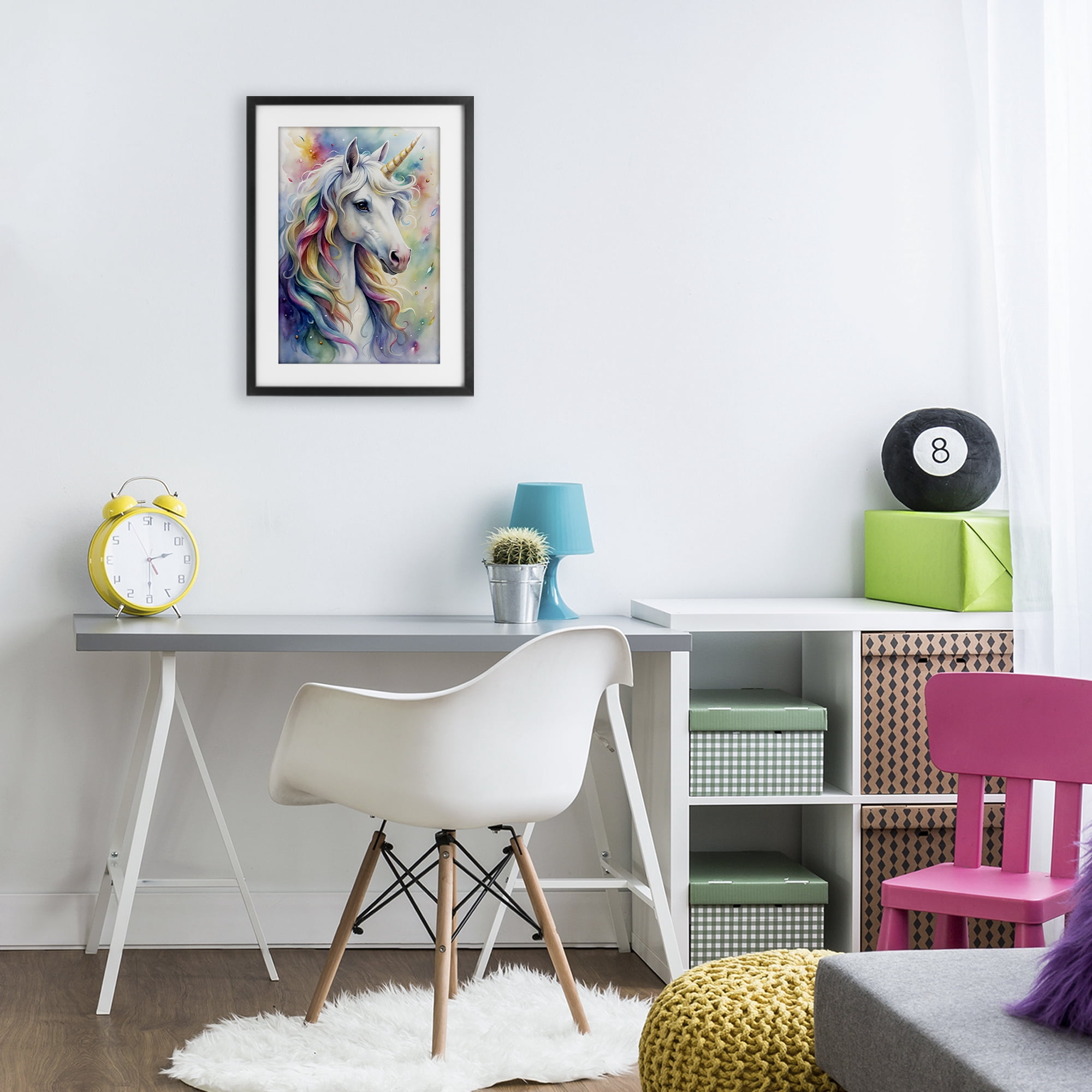 Stupell Industries Pastel Colorful Unicorn Black Framed Print Under Glass, design by Creative Studio
