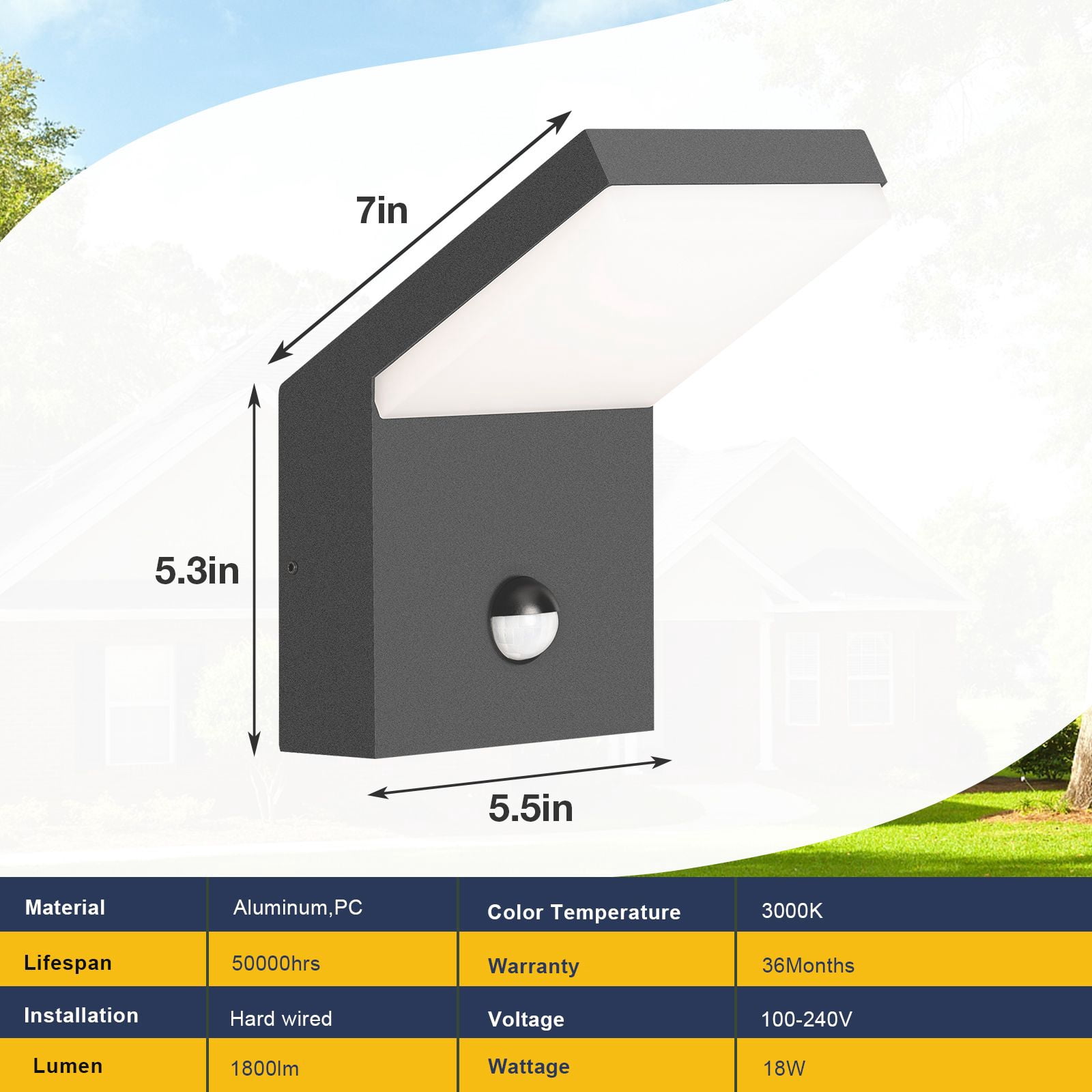 Wall Light Outdoor LED Wall Mount Lamp Wall Sconce with Motion Sensor