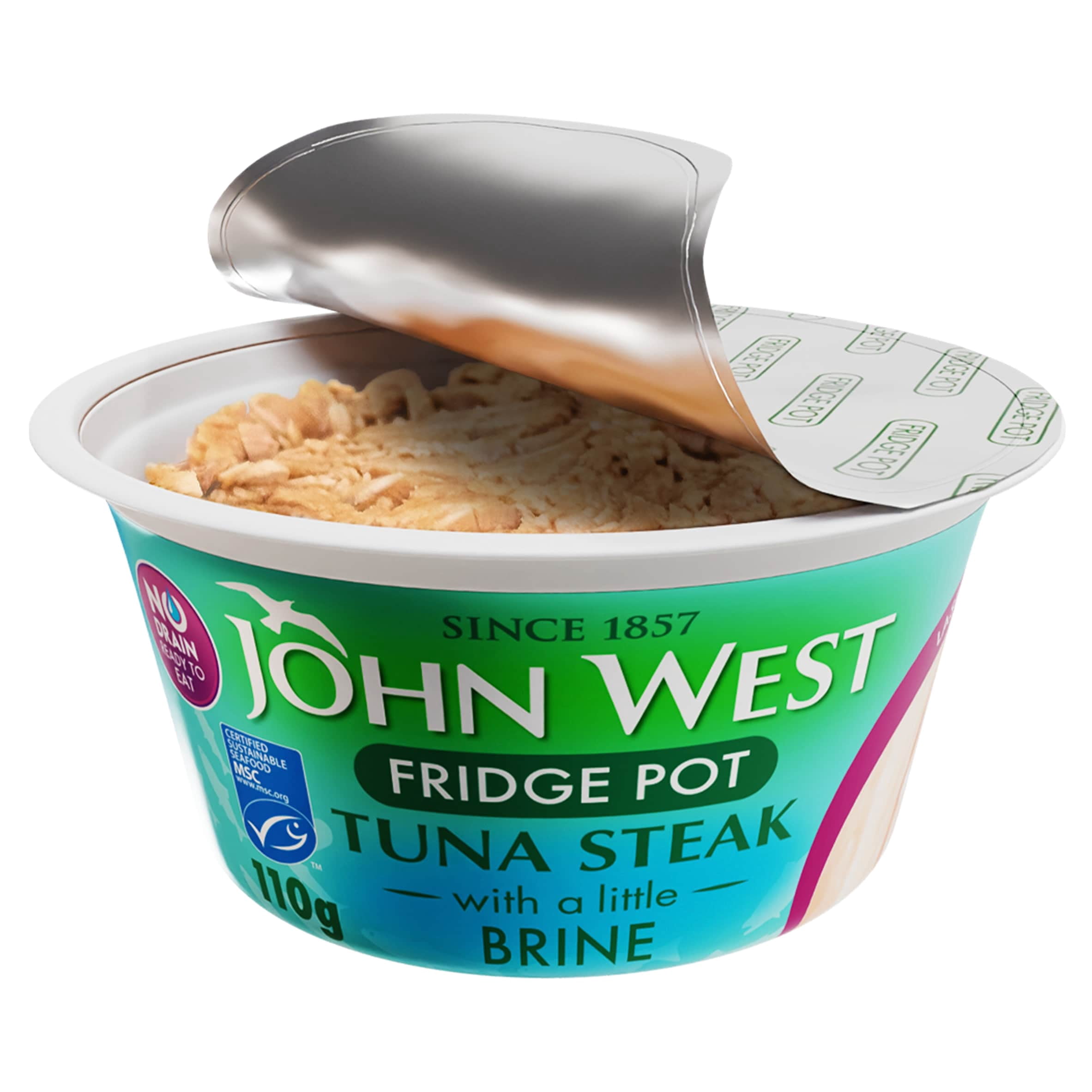 John West No Drain Fridge Pot Tuna Steak with a Little Brine 110g, Imported from Britain