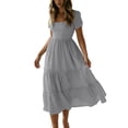 thumbnail image 2 of Antinious Ladies Short Sleeve Solid Elastic Waist Round Neck Casual Mid-Calf Dress, 2 of 5