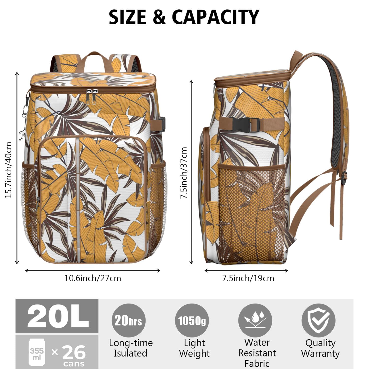 Retro Hawaiian Floral Insulated Backpack Cooler - 20L, Keeps Cold 20 Hours, Perfect for Summer Outings