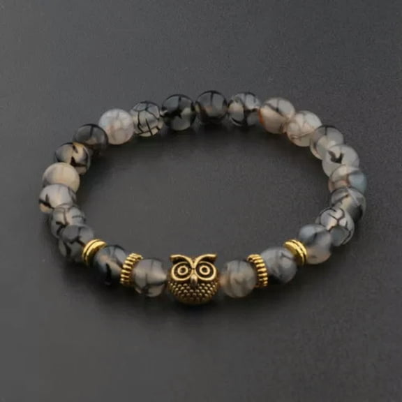 EOEMY Fashion Men'S Women' S Natural Lava Stone Owl 8mm Beads Charm Bracelets Jewelry-505-13