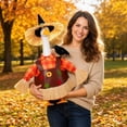 thumbnail image 5 of Thanksgiving Porch Goose Scarecrow Outfit with Plaid Shirt and Brown Overalls, Straw Hat and Crow Accent, 22.8 inch Fall Yard Decor, 5 of 8