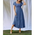 thumbnail image 2 of Women Summer Casual Square Neck Flutter Sleeve Boho Smocked A-Line Flowy Tiered Modest Midi Sun Dress with Pockets Navy Blue XXL, 2 of 6