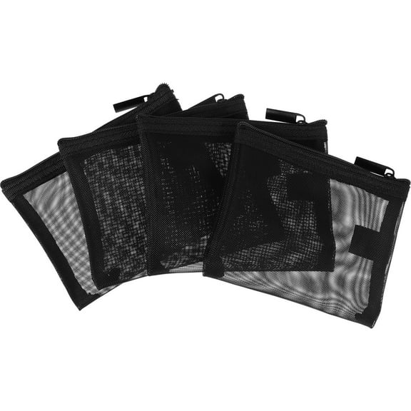 WRISTBIQUE 4-Piece Portable Travel Makeup Bag Set, Black Nylon Cosmetic Pouches for Women and Girls