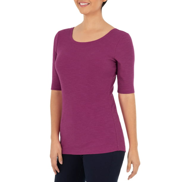 Time and Tru - Time and Tru Women's Elbow Sleeve Scoop Neck T-Shirt ...