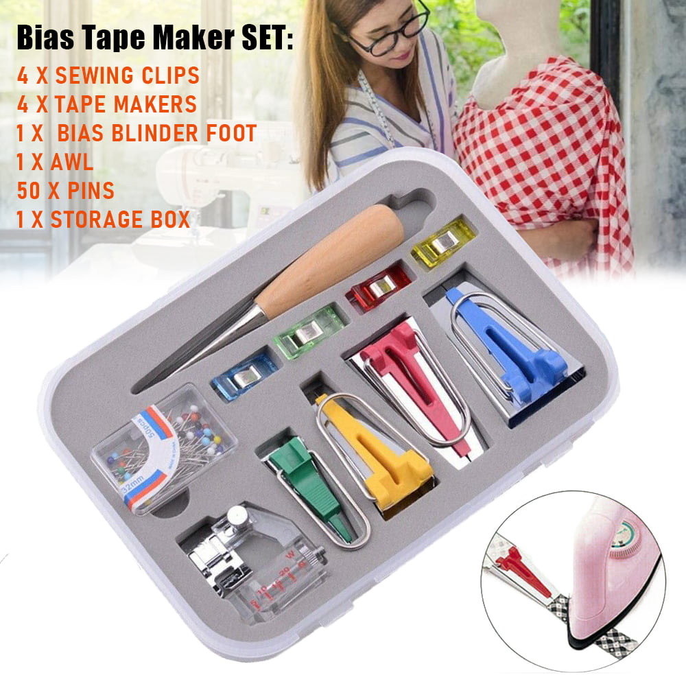 FIREOR Bias Tape Maker Kits All 5 Sizes 6MM 9MM 12MM 18MM 25MM Binding Foot Craft Clips Awl Quilters Pin 