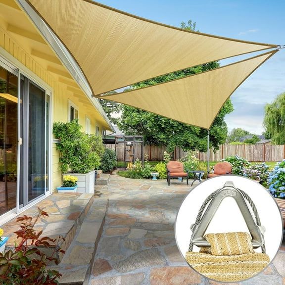 ShadeMart Pro Ring 12' x 12' x 12' Beige Triangle Sun Shade Sail, Commercial Grade UPF50 Canopy, Reinforced Corners & Edges, 260 GSM Fabric Heavy Duty -3 Years Warranty (We Make Custom Size)