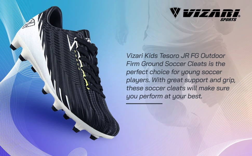 Vizari Kids Tesoro Junior Firm Ground Outdoor Soccer Shoes for Boys and Girls - White / Pink