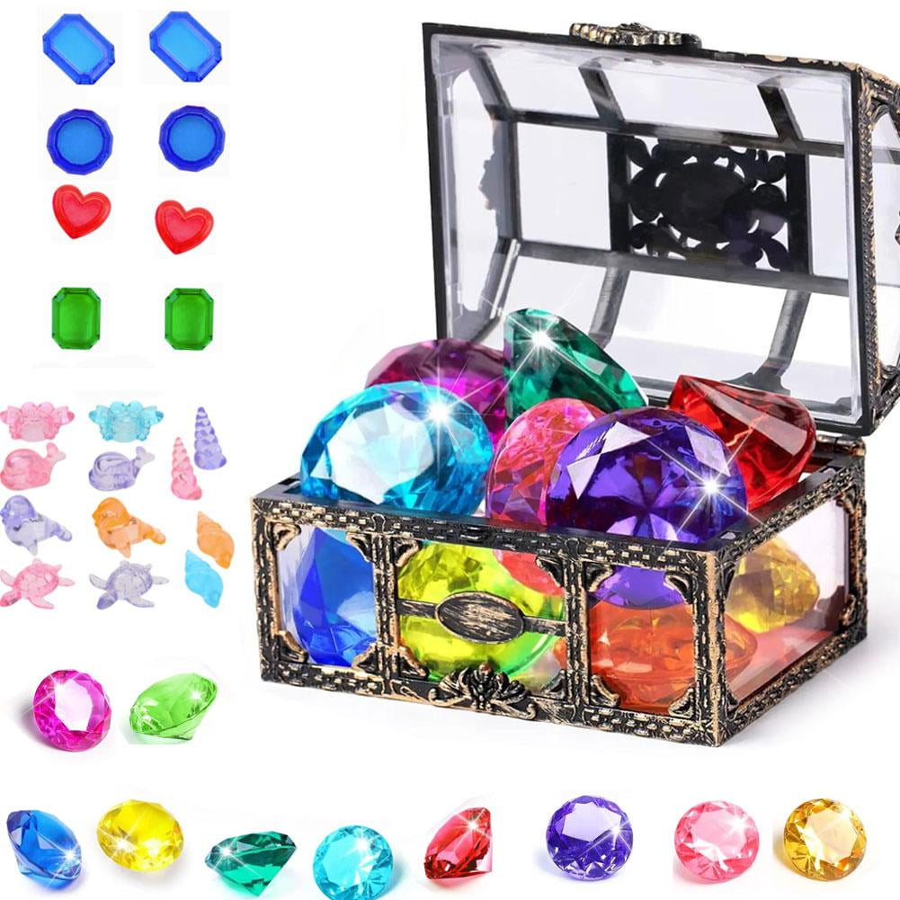 30PCS Diving Gems Pool Toys, Colorful Pirate Treasure Chest Underwater Gemstones for Kids Swim Pool Games, Sinking Jewels for Fun Hunt & Beach Activities