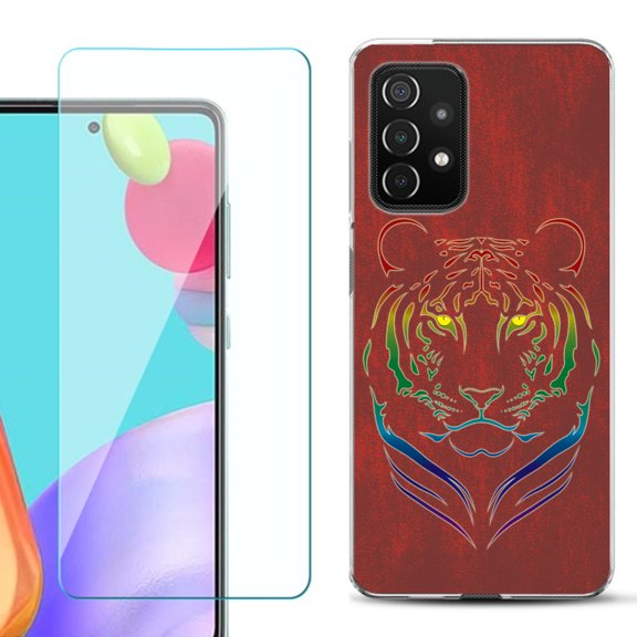 Slim-Fit Flexible Gel TPU Phone Case compatible with Samsung Galaxy A52 5G, with Tempered Glass Screen Protector, by OneToughShield ® - Night Tiger
