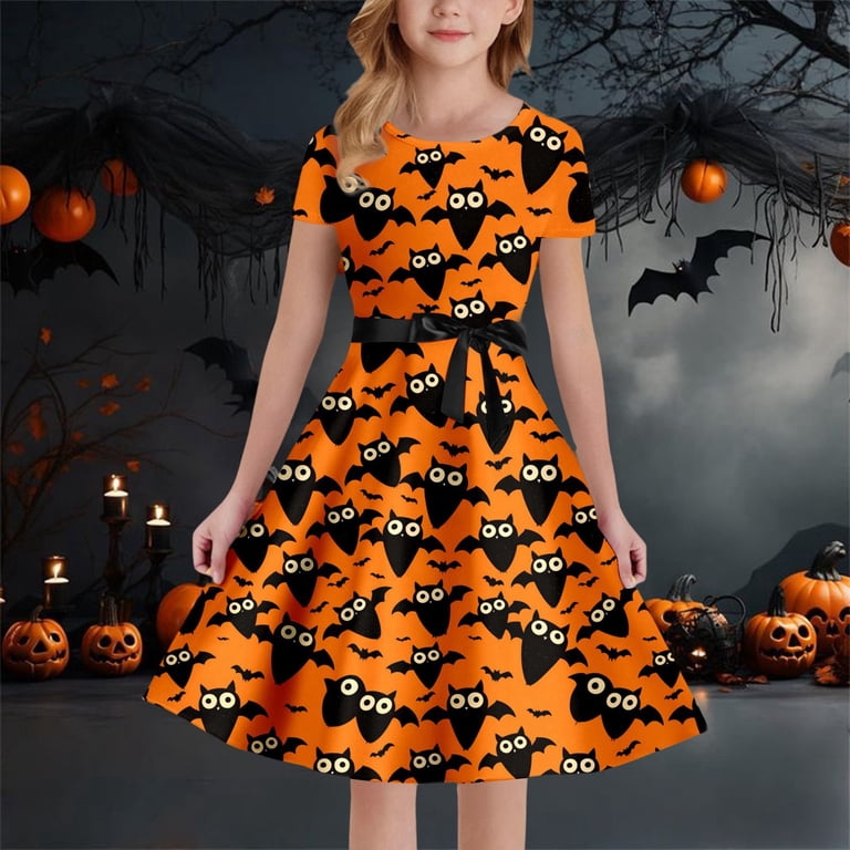 Girl Dresses Cartoon Dress Girls Short Sleeve Kids Halloween 5-6 Years Kids  Girls Halloween Dress