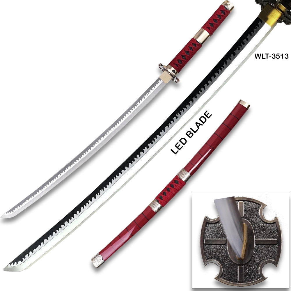 One Piece Roronoa Zoro Wado Ichimonji Cosplay Sword – 41" LED Light-Up Wood Blade Katana Replica with Scabbard 41 in