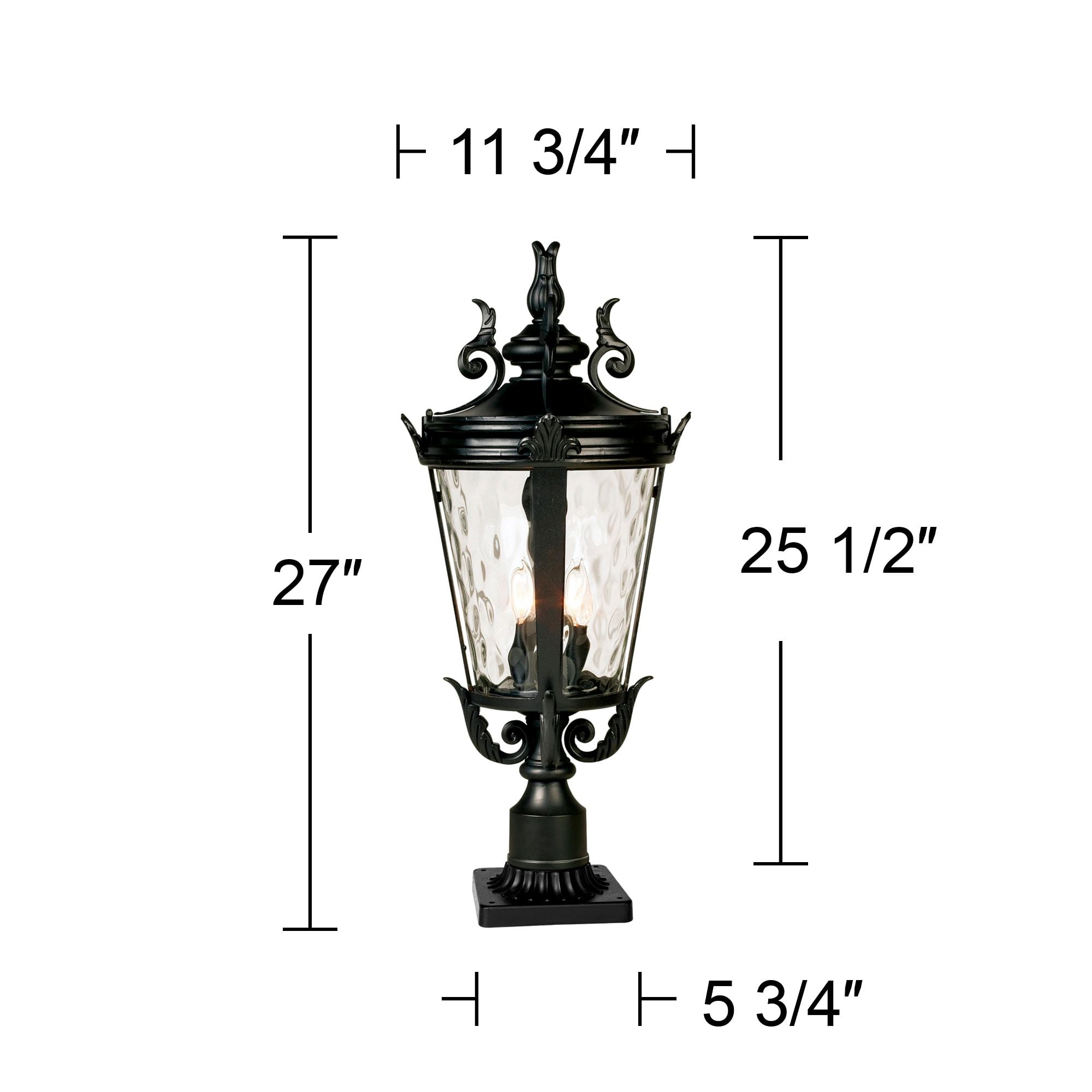 John Timberland Casa Marseille Vintage Outdoor Post Light Textured Black with Pier Mount 29" Clear Hammered Glass for Exterior Barn Deck House Porch