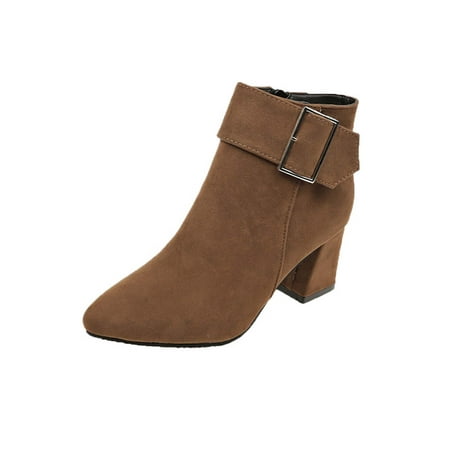 

Fangasis Women Breathable Dress Block Heels Bootie Walking Anti-Slip Winter Shoes Comfort Casual Mid Top Ankle Boots Brown 4.5