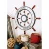 DecMode Coastal Red, White and Blue Wooden Steering Helm, 23" x 23"