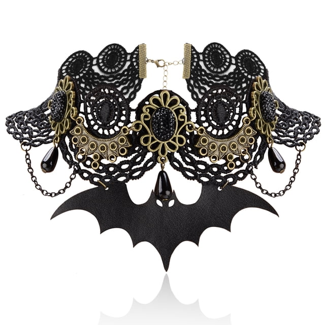 Collier Ras du Cou Halloween Créatif Rétro Décor Chauve-Souris Collier Clavicule Collier en Dentelle pour Femmes