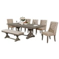 thumbnail image 1 of Ensemble de Salle à Manger Rustique 7pc avec Chaises et Banc Beiges et Table en Bois Extensible, 1 of 9