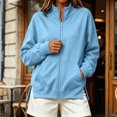 thumbnail image 6 of Ghalytn Women's Fleece Lined Full Zip Jacket Stand Collar Long Sleeve Casual Sweatshirt Coat with Pockets, 6 of 9