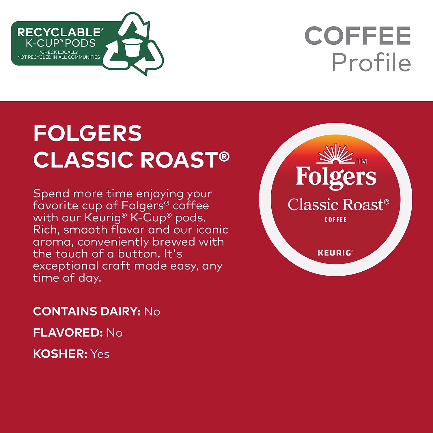 Folgers Classic Roast K-Cup for Keurig Brewers, 96 Count
