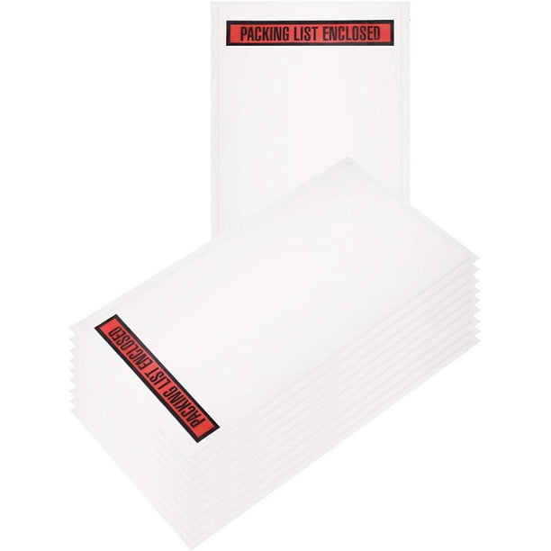 100 Pack Clear Packing List Envelopes 7 x 10 Adhesive Shipping Label