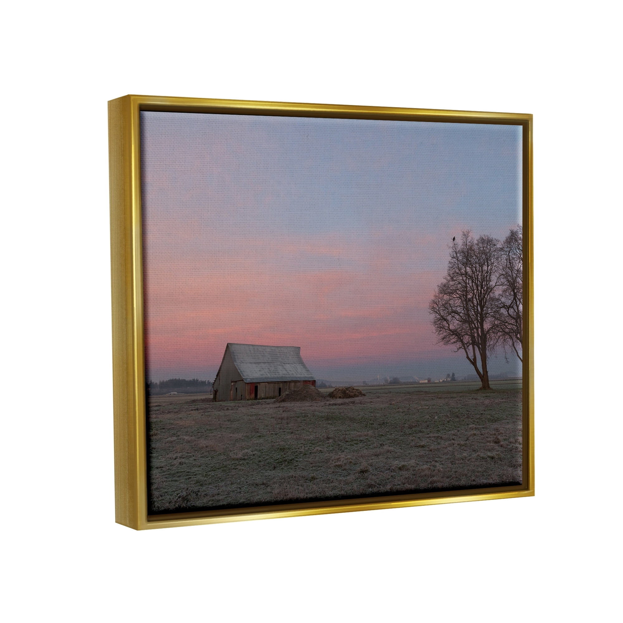 Stupell Industries Lone Grassland Cabin Rural Trees Sunset Sky Photograph Metallic Gold Floating Framed Canvas Print Wall Art, Design by Nancy Crowell