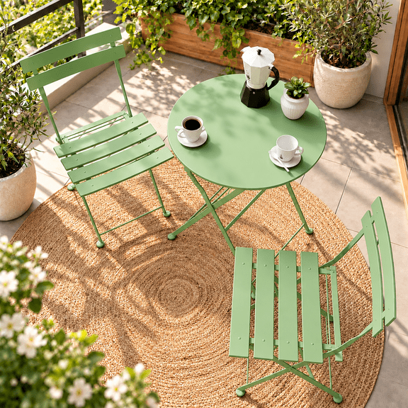KAMEROUT 3-Piece Folding Bistro Set with 2 Chairs and 1 Table for Patio, Yard, Green