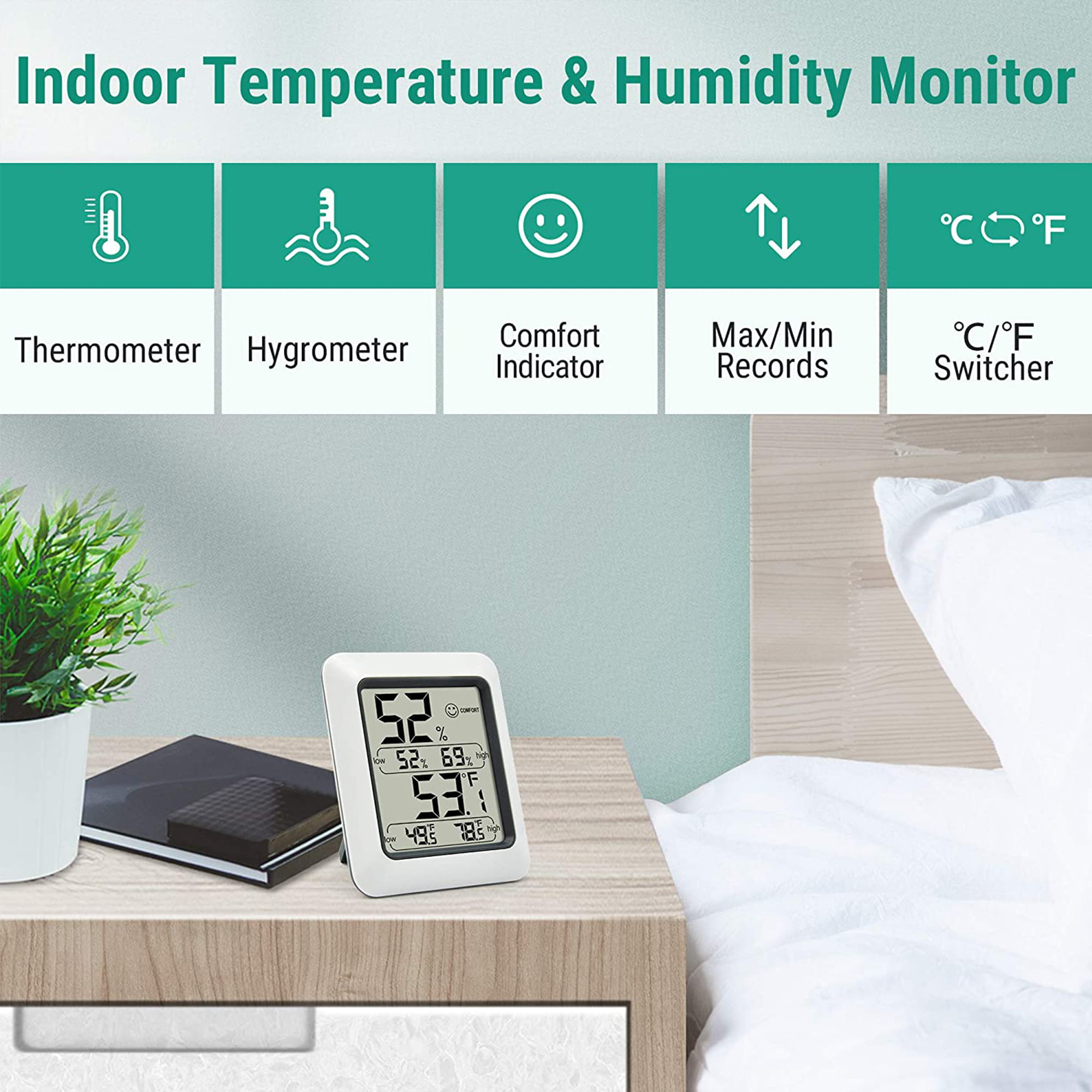 Elbourn 12Pack Mini Small Hygrometer Thermometer, Digital Indoor Humidity  Gauge Monitor with Temperature Meter Sensor Fahrenheit ( ) 
