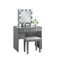Gray Makeup Vanity and Stool Set with Lights, USB Port and Power Outlet