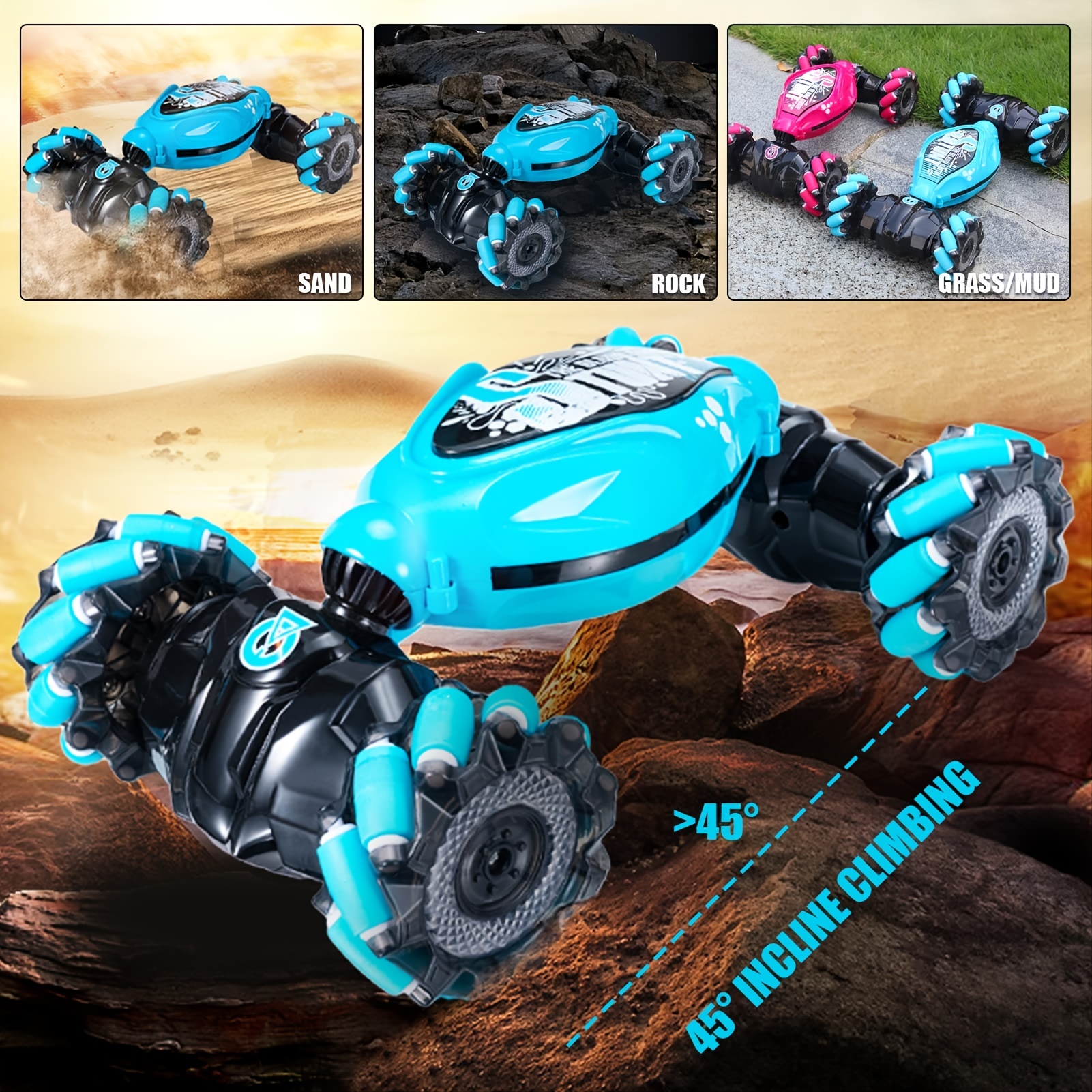1:14 RC Stunt Car, 2.4GHz Gesture Sensing Remote Control Car ,360 Degree Rotation Deformable Four- wheel Drive Vehicle, can run flat and climb with Music and Light