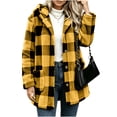 thumbnail image 2 of Brnmyaeo Womens Plaid Sherpa Jacket Casual Button Down Fuzzy Fleece Flannel Jacket with Pockets Oversized Long Hooded Warm Teddy Coat, 2 of 7