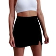 thumbnail image 2 of Luxtrada Women's Faux Suede High Waist A-line Split Mini Skirt (Black,S), 2 of 9
