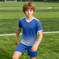 thumbnail image 2 of AWZXDE Boys Girls Children Football Sports Basketball Tracksuit Shorts T Shirt Sportswear Outdoor Activewear Set Blue，7-8 Years, 2 of 6