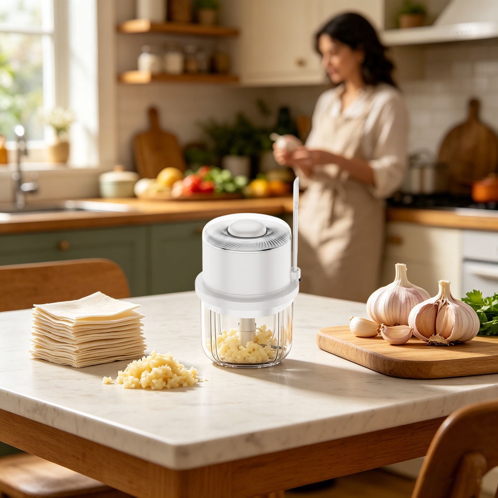 Wireless Garlic Chopper with Stainless Steel Blades Cordless Electric Mini Food Processor USB Rechargeable Kitchen Gadgets for Garlic Onion Veggies Home Kitchen and Travel