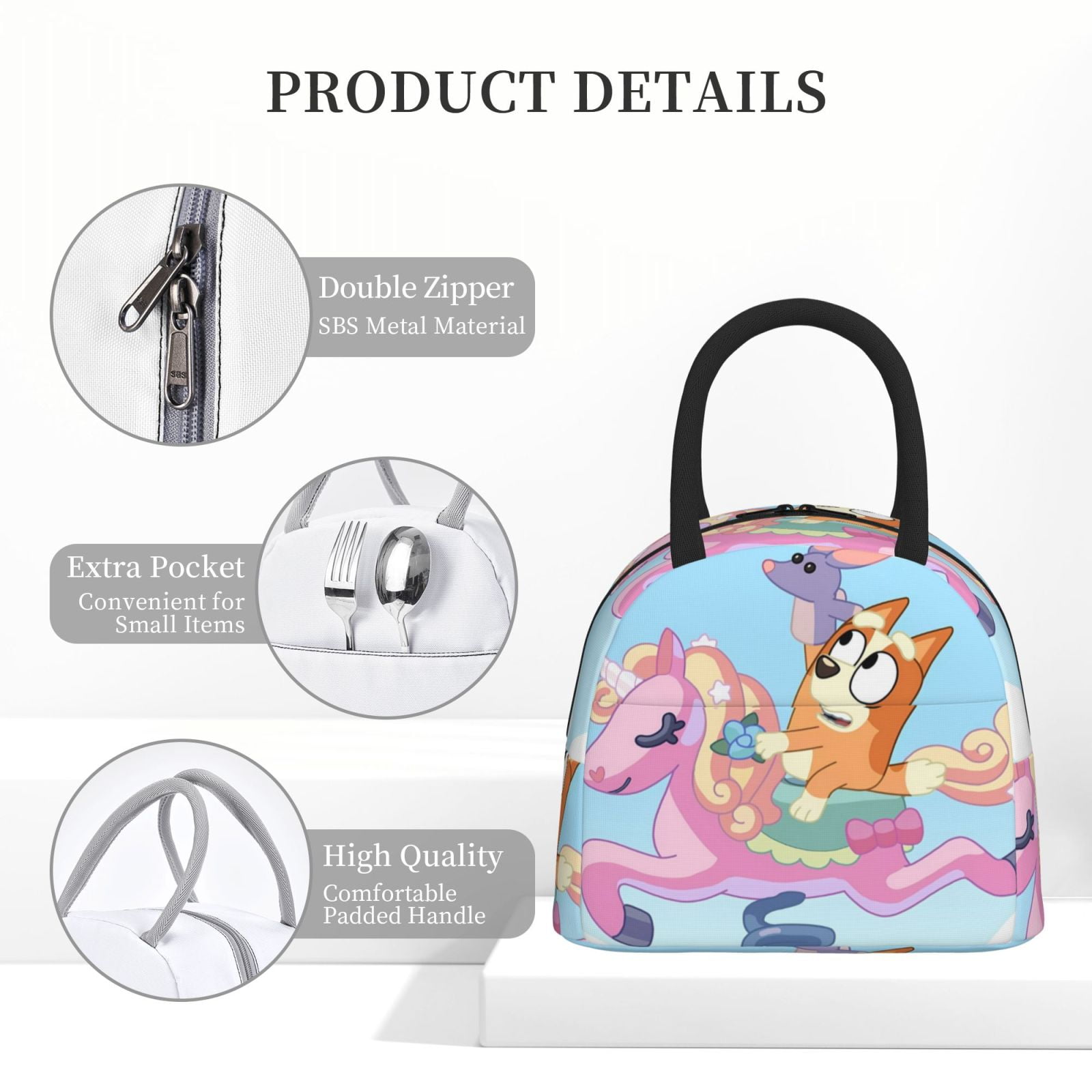 Masiiu Bluey Print Lunch Bag Large Capacity, Insulated Lunch Bag for Work, School, Picnic-One Size