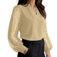 thumbnail image 2 of ClodeEU Women's V Neck Lace Long Puff Sleeve Chiffon Blouse,Elegant Solid Office Casual Dressy Top Khaki,Women's Plus L, 2 of 9