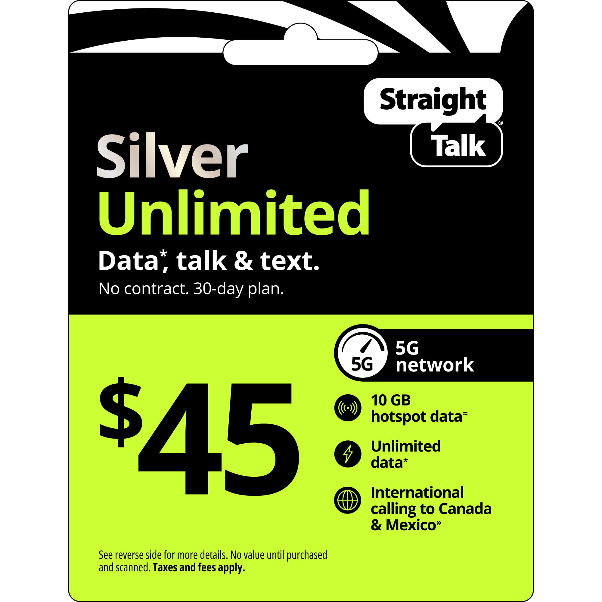 Straight Talk $45 Silver Unlimited 30-Day Single Line Prepaid Plan +10GB Hotspot Data + Int'l Calling e-PIN Top Up (Email Delivery)
