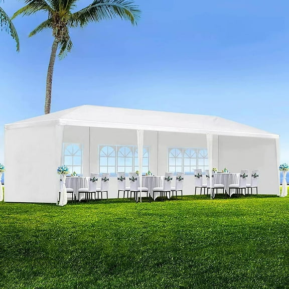 10'x30' Heavy Duty Outside Party Tent, Waterproof Event Tent for Beach Wedding Camping, Durable Outdoor Event Tent for Patio Garden BBQ Shelter, White