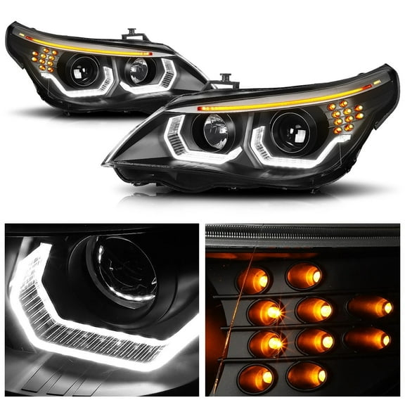 (DUAL LED U-HALO TURN SIGNAL) Projector Headlights for 04-07 BMW 5-Series E60