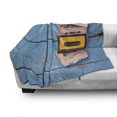 thumbnail image 3 of Indie Soft Flannel Fleece Throw Blanket, Vintage Cassette Tapes on Aqua Wooden Table Close up Photo Retro Music Old School, Cozy Plush for Indoor and Outdoor Use, 50" x 60", Multicolor, by Ambesonne, 3 of 6