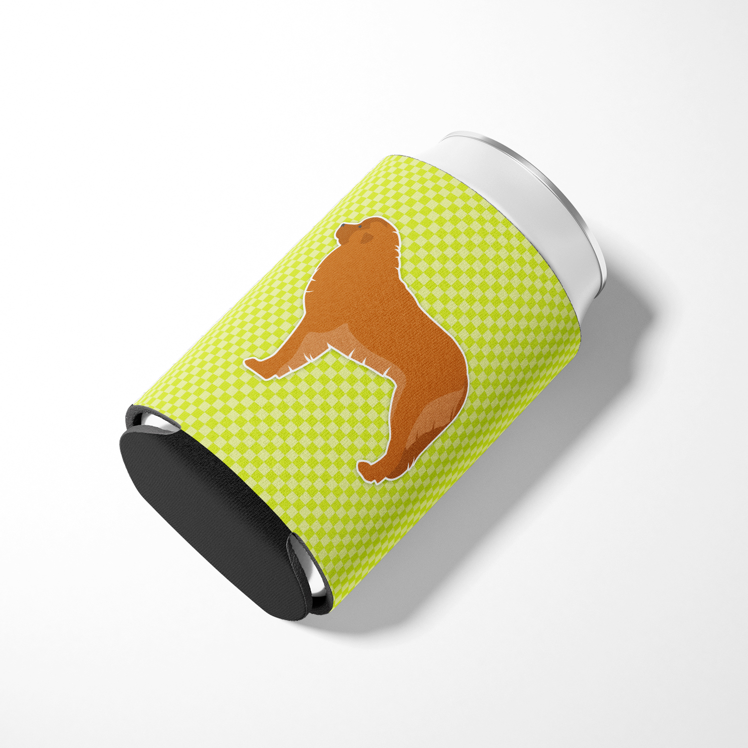 Caroline's Treasures BB3858CC Leonberger Checkerboard Green Can or Bottle Hugger, Can Hugger, multicolor