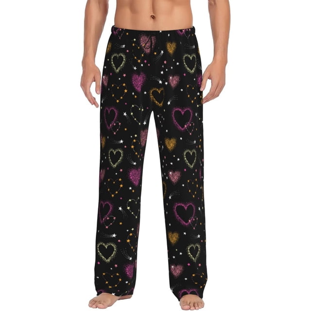 Balery Heart and Stars Pantalones de pijama para hombre, pijama ultraligero, pantalón de descanso-Large